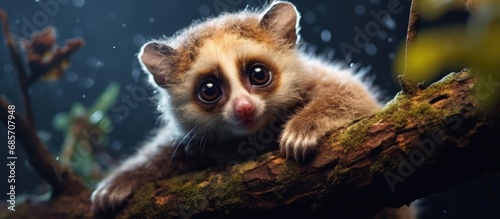 Adorable Slow Loris snapshot Copy space image Place for adding text or design