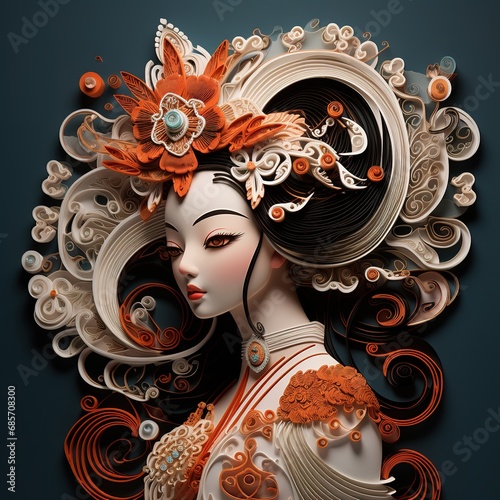 Quilling paper filigree beautiful china lady photo