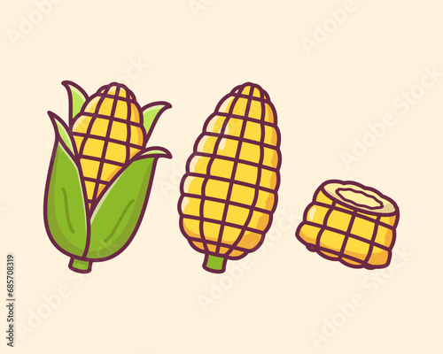 Corn, Corn on the cob Flat Illustration, Vegetable healthy food vector illustration