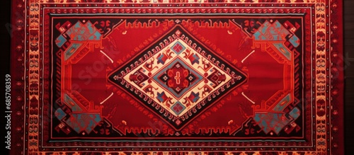 A retro red carpet with traditional Arabian motifs in a vintage style Copy space image Place for adding text or design