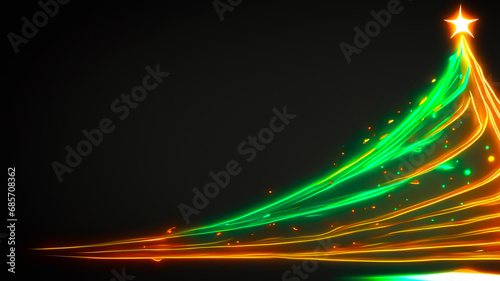 Stylised Christmas tree made of neon lights on a dark background