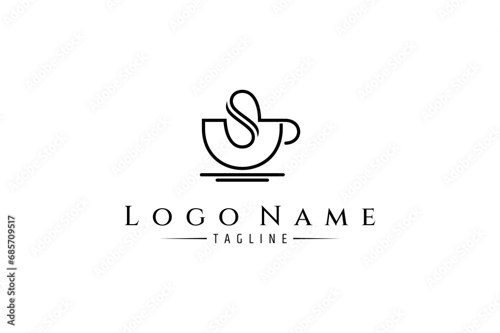 Abstract coffee cup and coffee beans illustration icon logo design