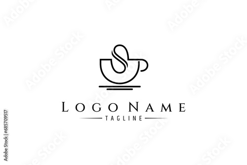 Abstract coffee cup and coffee beans illustration icon logo design