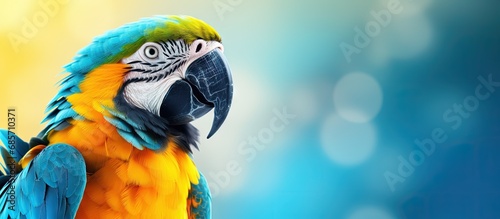 Colorful macaw parrot close up portrait Copy space image Place for adding text or design photo