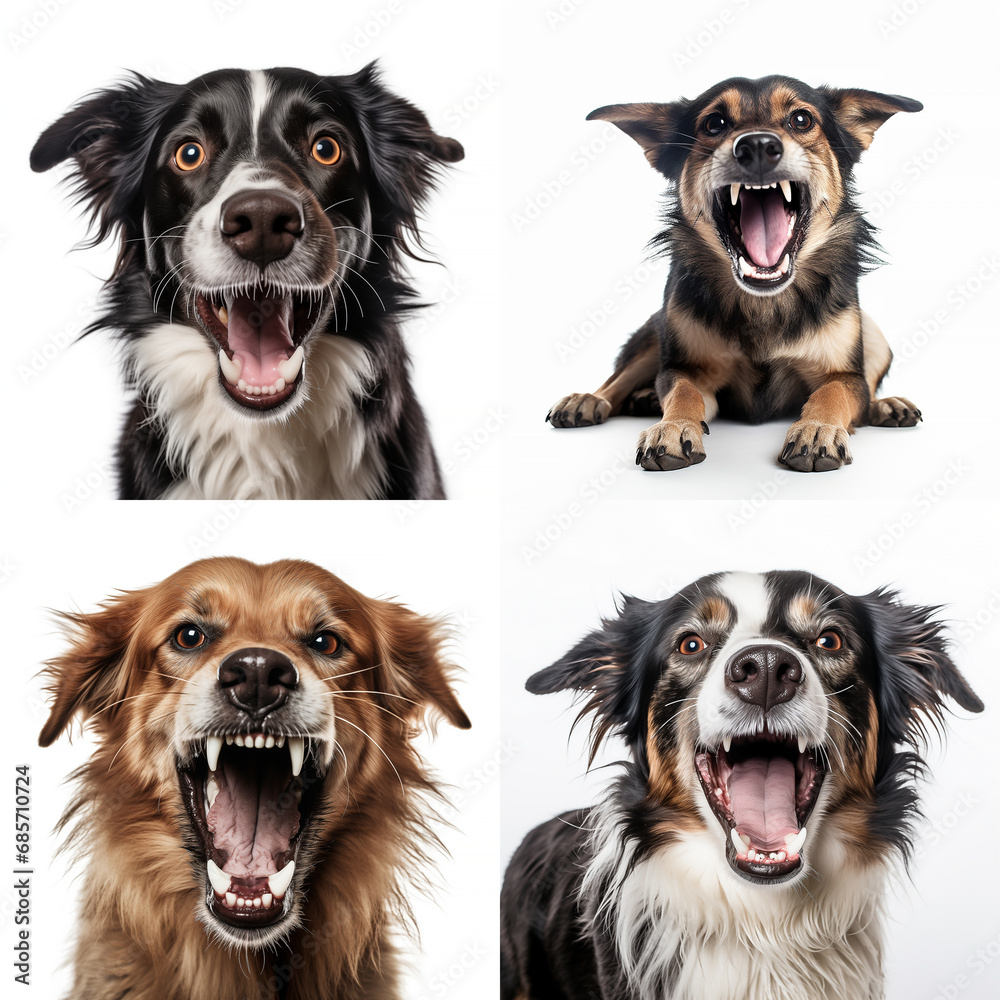 Set of dogs have rabies on white background. Close-up image. Generative AI.