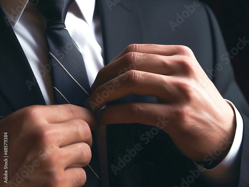 ネクタイを整える男性の手もと