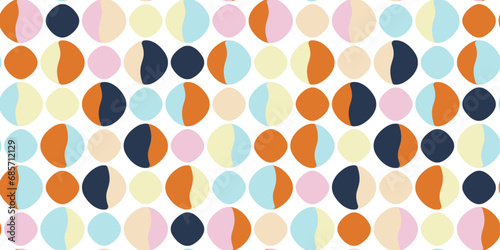 Colored circles from two parts. Vector pattern of double semicircles.