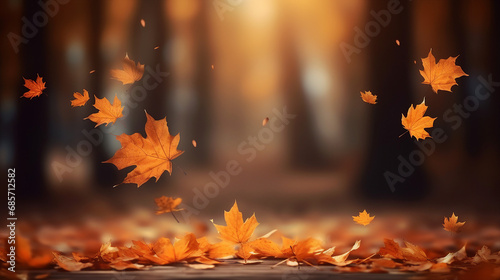 Enchanting Autumn Woods: Realistic Falling Maple Leaves in a Colorful Forest