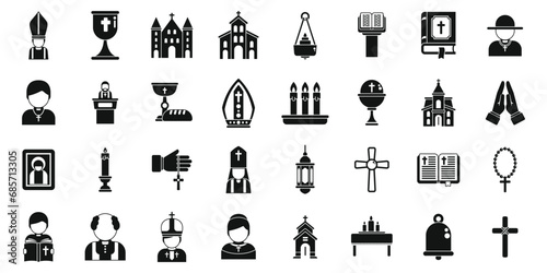 Chaplain icons set simple vector. Muslim ramadan namaz. Pray arab photo
