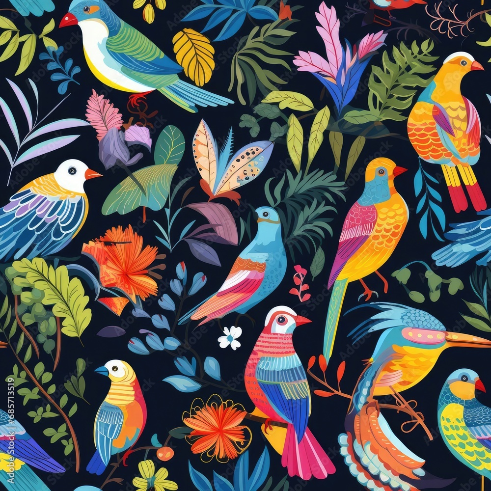 Pattern of drawn birds