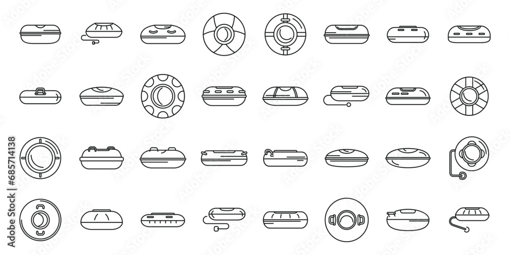 Snow tube icons set outline vector. Winter sport. Christmas hill sled Snow tube icons set outline vector. Winter sport. Christmas hill sled