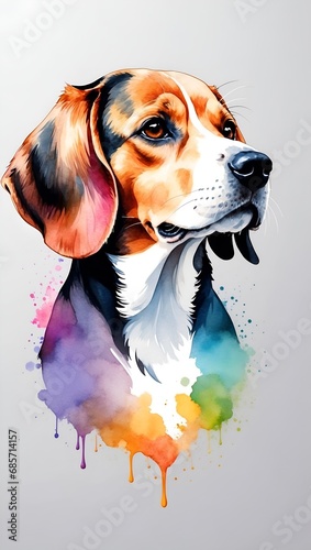 Colorful watercolor cute Beagle dog illustration on a white background photo