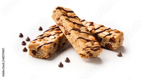 Protein Bars with chocolate chips isolated in white background