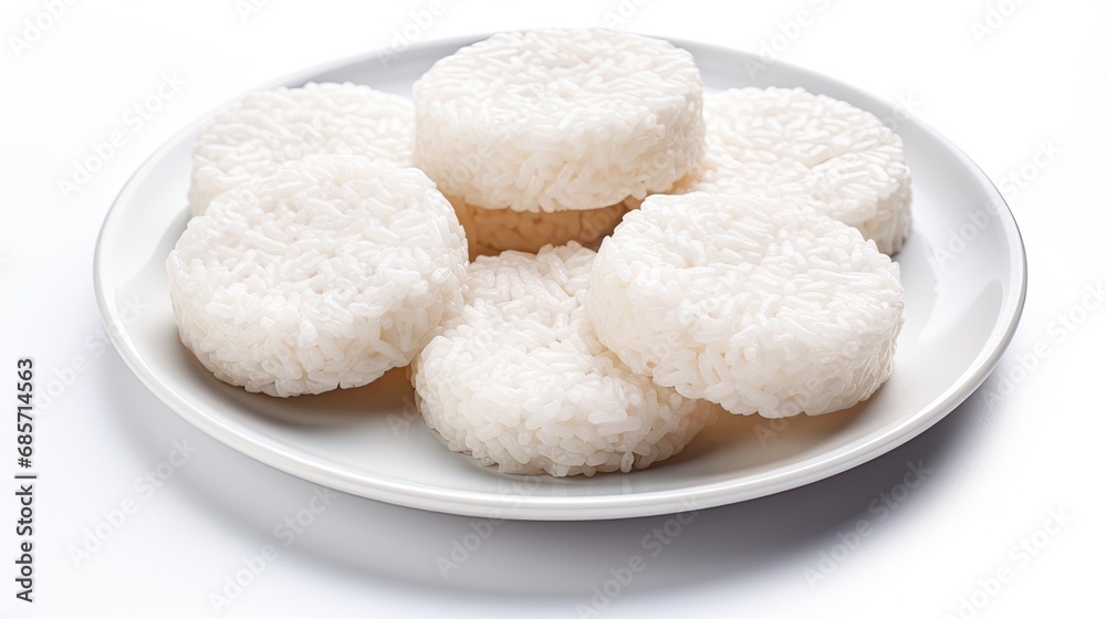 Stack of rice cakes in a plate on a white background