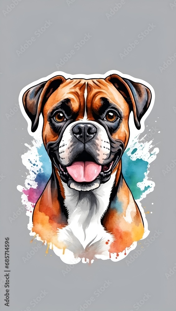 Colorful watercolor cute Boxer dog illustration on a white background