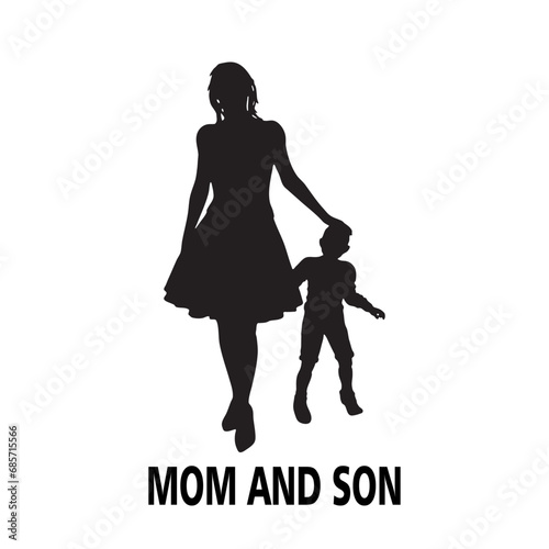 . Mother-son relationship, trust. Isolated vector silhouette
