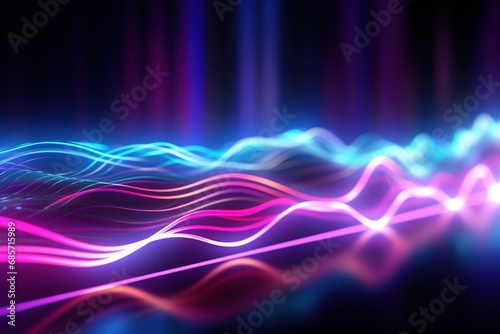 abstract futuristic background with pink blue glowing neon moving high speed wave lines and bokeh lights. Data transfer concept Fantastic wallpaper © ChickyKai