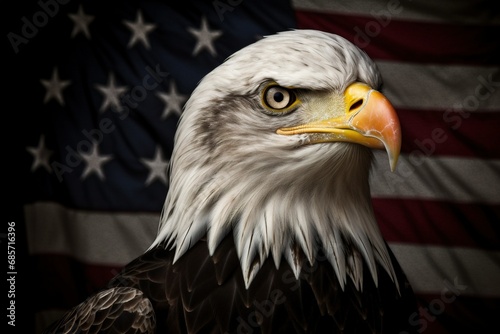 Proud american eagle on american flag background