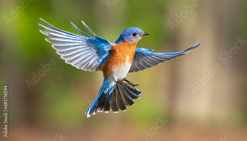 male eastern bluebird sialia sialis in flight showing wing expanded © Ashley