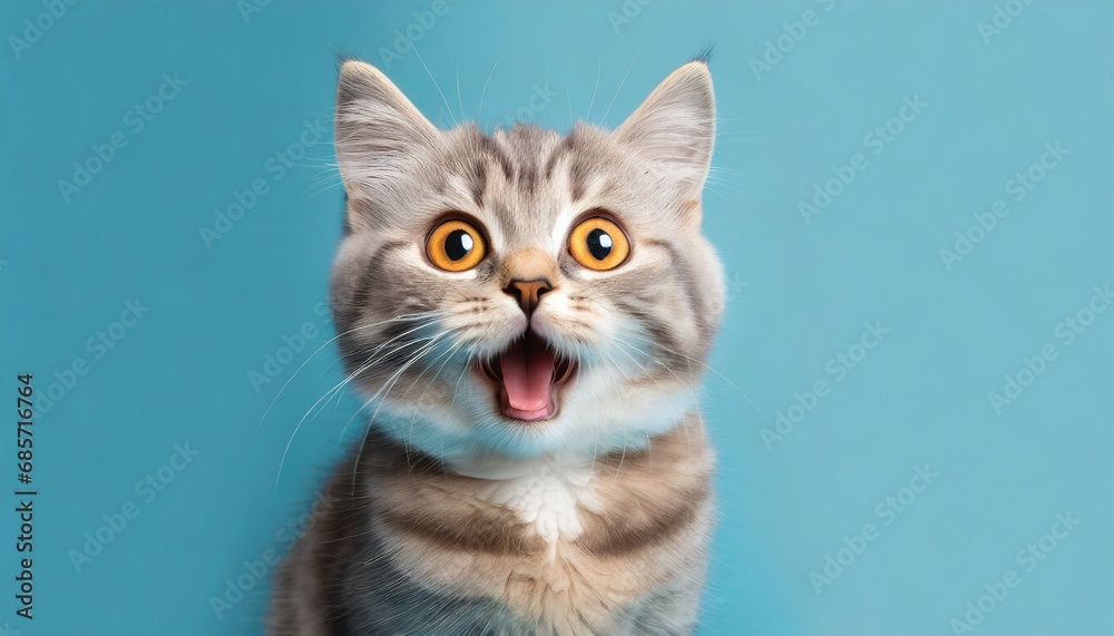 adorable cute cat with surprised expression isolated on blue background banner generative ai