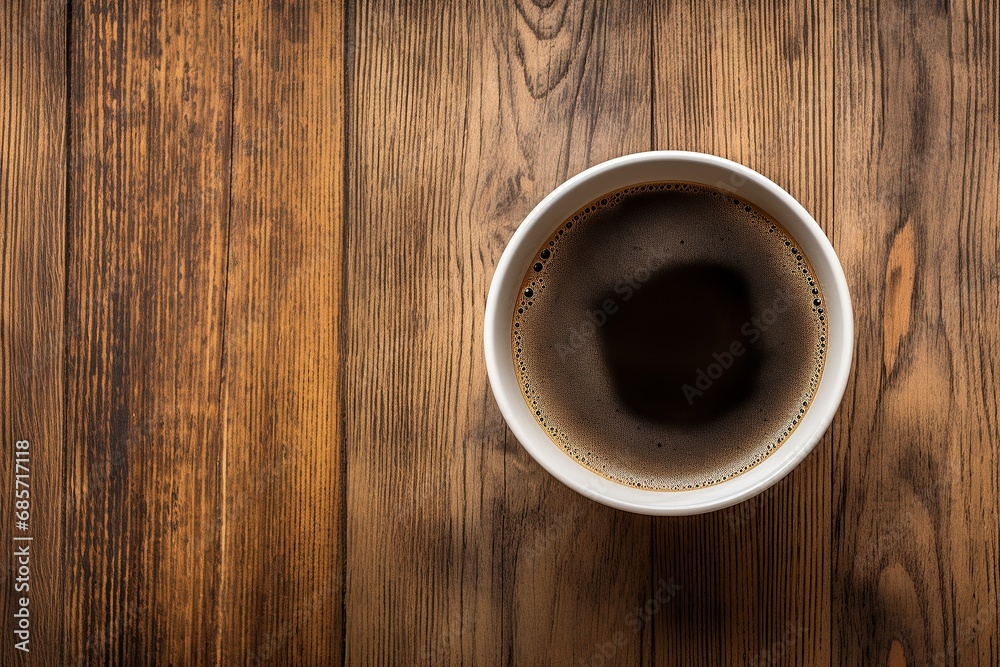 horizontal close up view from above of a coffee mug on a wooden table AI generated horizontal close up view from above of a coffee mug on a wooden table AI generated
