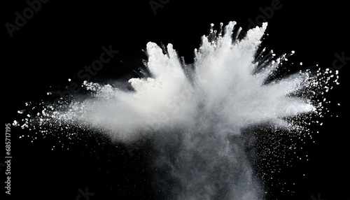 abstract white powder explosion isolated on black background