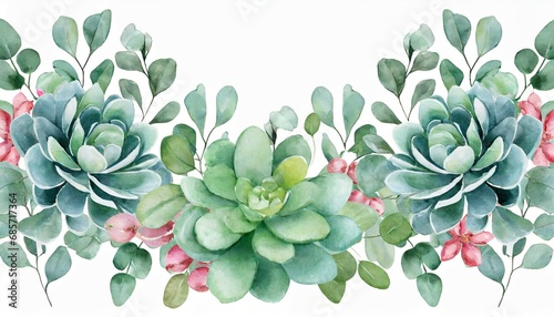 watercolor succulent floral border with eucalyptus leaves hand drawn summer greenery illustration for wedding invitation greeting card logo design and other photo