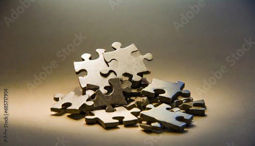 a pile of puzzle pieces with one missing this image can be used to represent problem solving teamwork challenges or completing a task it can also be used in educational materials or articles abou photo
