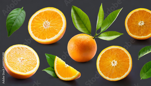 orange fruit slices set isolated