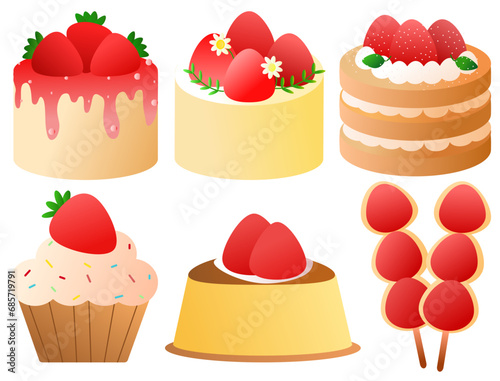 Set of colorful strawberry bakery vectors