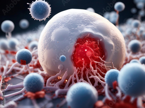 A white blood cell attacking an invading pathogen. Generated by AI photo