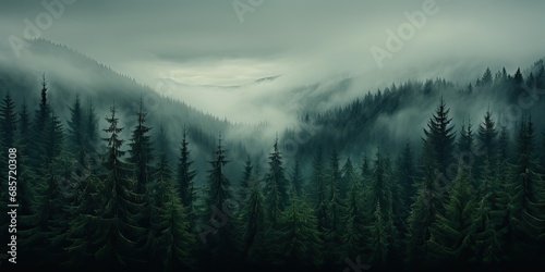 fogy forests and fog with trees and mountains © Photo And Art Panda