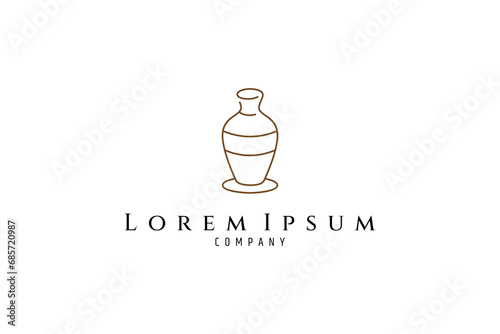 Pottery logo design in line art design style concept