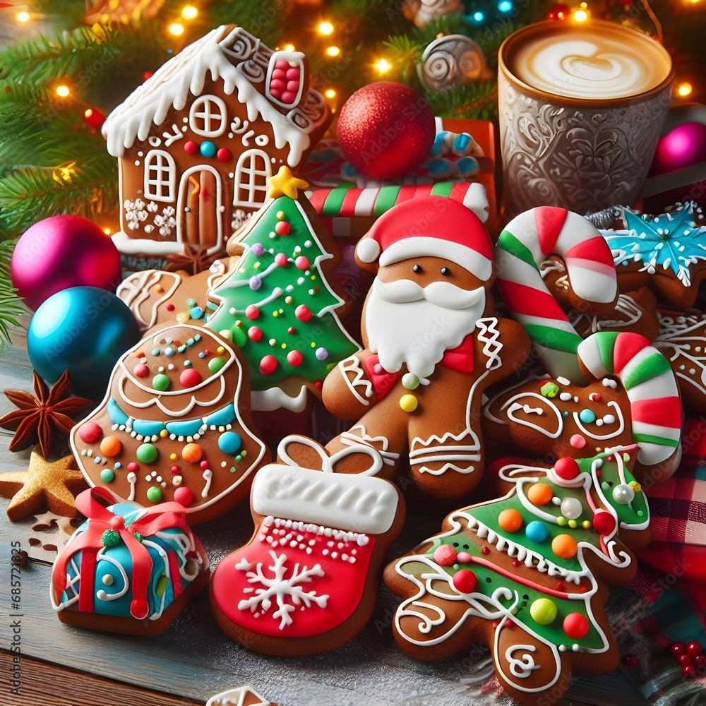 Colorfull decorated gingerbread cookies