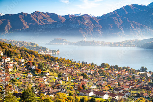 The panorama of Lake Como photographed from Ossuccio, showing the Grigna, Bellagio, and the town of Ossuccio. 