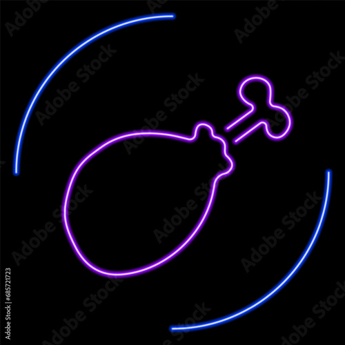 chicken thigh neon sign, modern glowing banner design, colorful modern design trends on black background. Vector illustration.