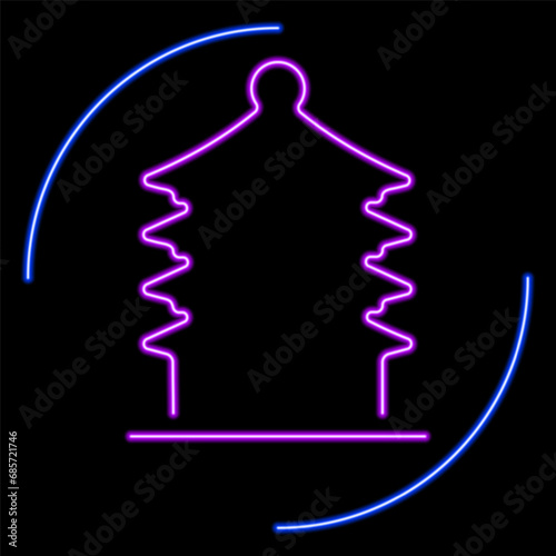 chinese pagoda neon sign, modern glowing banner design, colorful modern design trends on black background. Vector illustration.