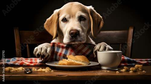 Dog Enjoying a Meal.
