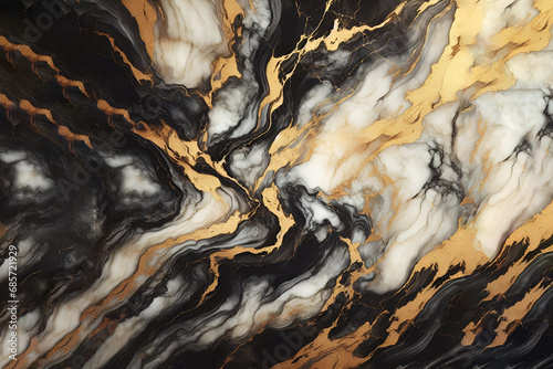 Black and gold marble texture background. Abstract design. Generative AI