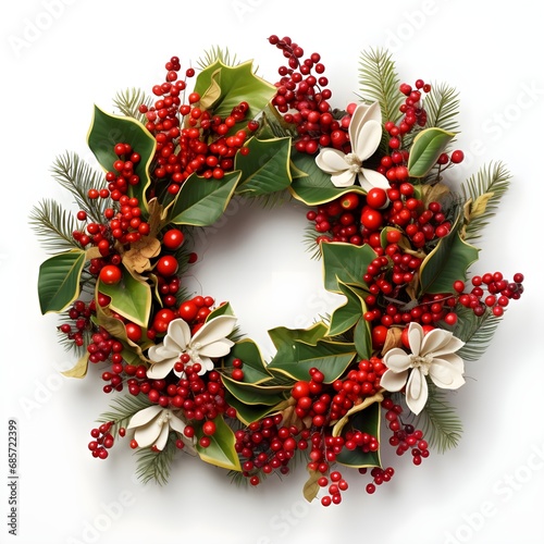 christmas wreath with holly berries