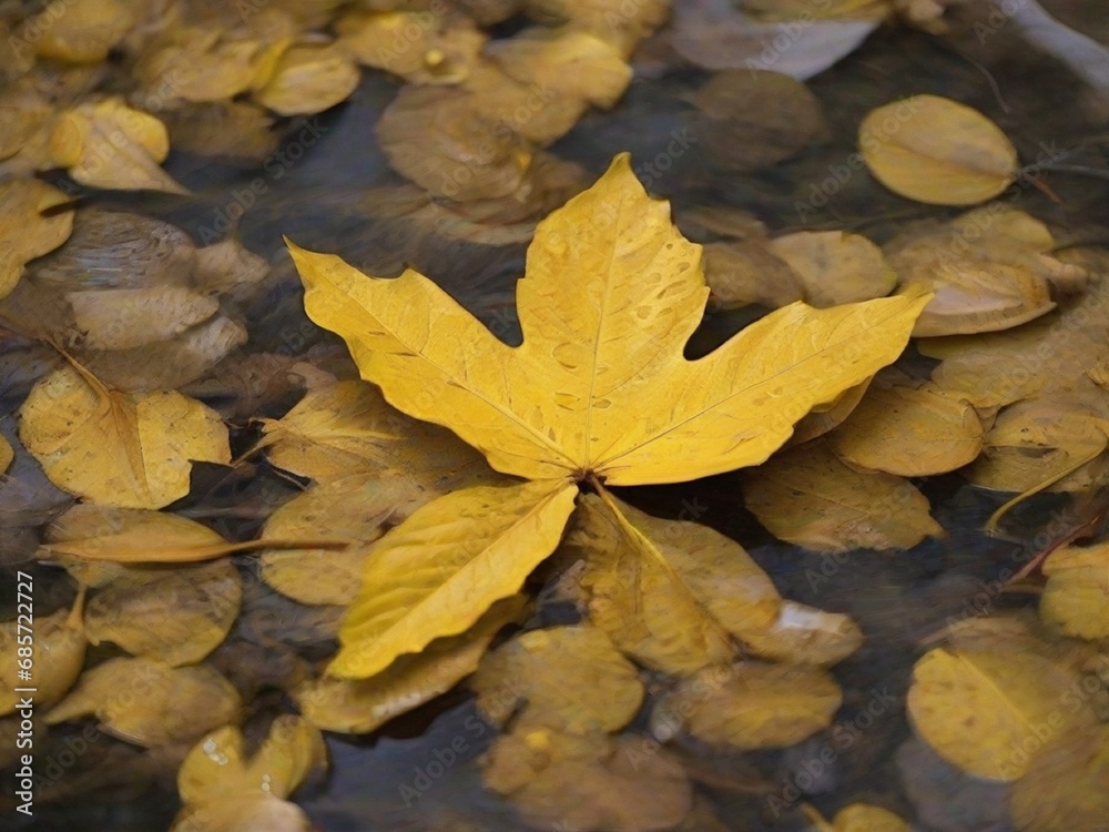 yellow maple leaves in stream water yellow maple leaves in stream water