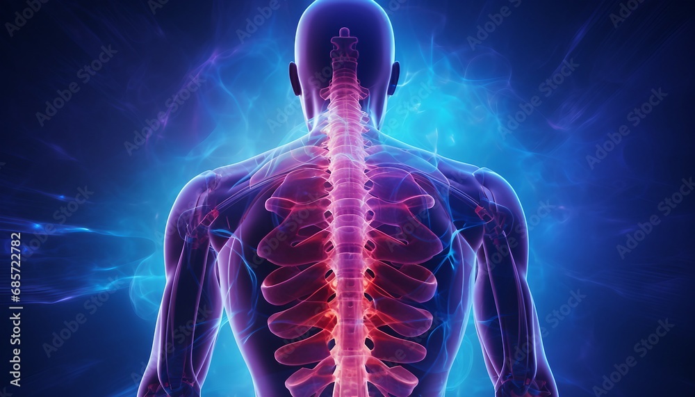 A man having acute pain in the back, 3D Illustration, Muscle is a soft