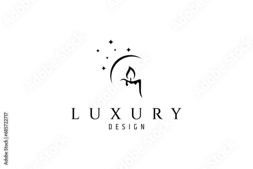 Candle illustration logo design with crescent moon and star decoration