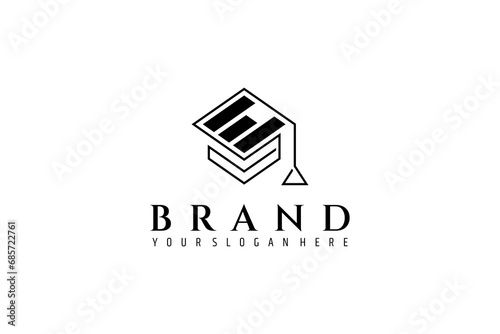 Graduate hat and letter e logo vector. Education logo template design concept.