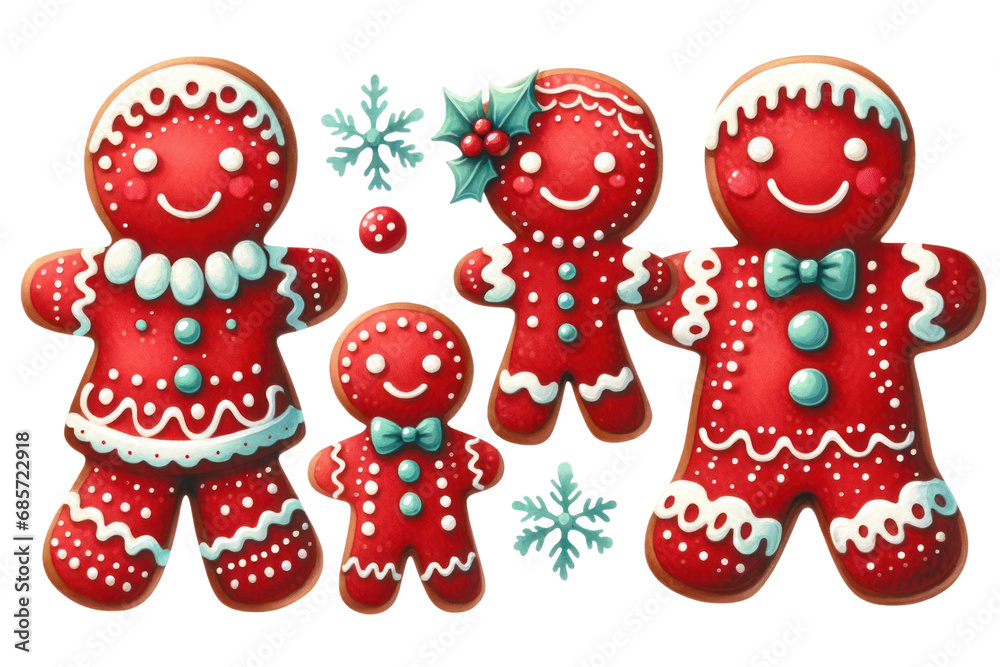 Gingerbread Family Christmas-themed decorations illustration cut out transparent isolated on white background ,PNG file