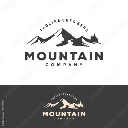 Retro Vintage Mountain Adventure Emblem Logo design, Mountain Peaks Logo design vector