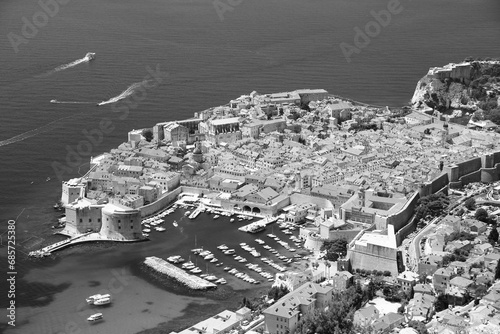 Dubrovnik town in Croatia. Black and white photo retro style.