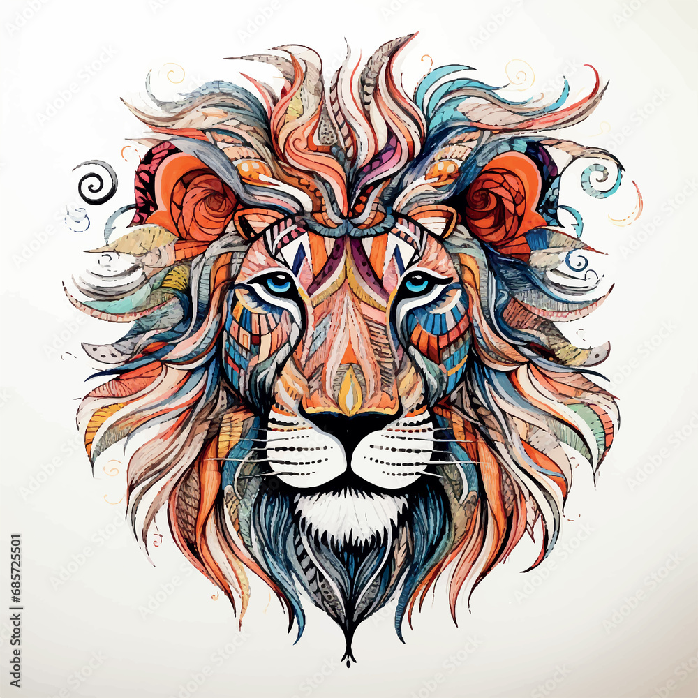 line drawing whimsical cartoon lion Illustration line drawing whimsical cartoon lion Illustration