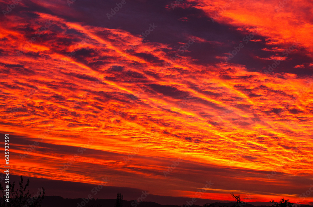 Sunrise in Germany. Red Sky.