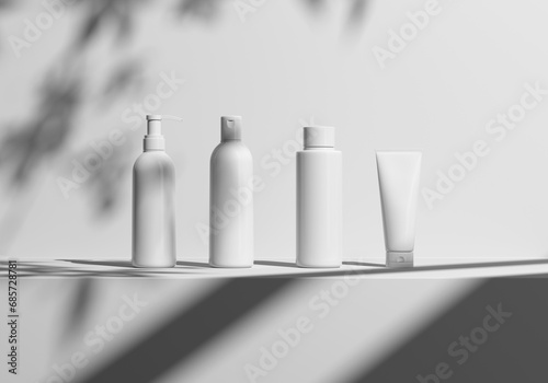 Cosmetic packages mockup on overlay shadow background © NicePixels